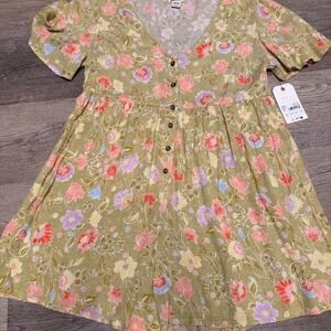 Billabong Spring Daze Floral Romper Olive Green Button Front V-Neck‎ NWT Size S